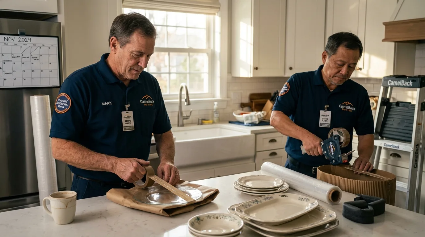 Professional crew packing kitchen dishware in Raven, VA